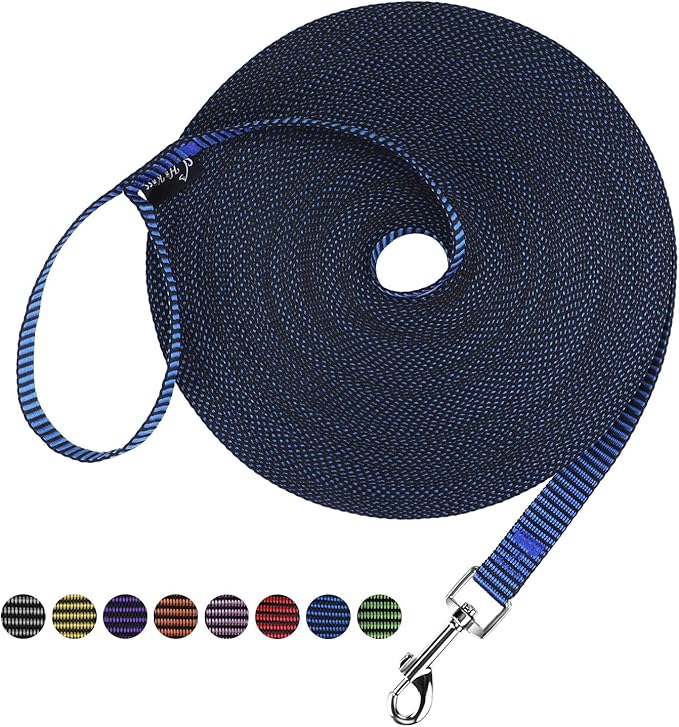 Hi Kiss Dog/Puppy Obedience Recall Training Agility Lead - 15ft 20ft 30ft 50ft 100ft Training Leash - Great for Training, Play, Camping, or Backyard(50ft,Black_Blue)