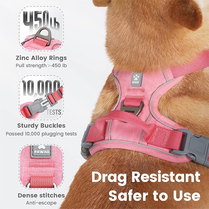 Pawaii Dog Harness for Small Dogs No Pull, No Pull Dog Harness with Pet ID Tag, No Choke Front Clip Harness Dog, Adjustable Soft Padded Pet Vest with Easy Control Handle