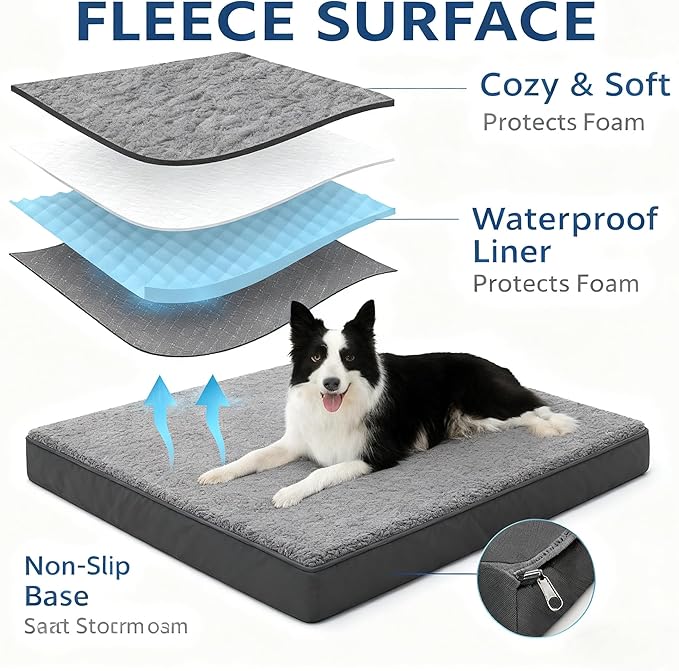 Dog Bed with Waterproof Inner Liner, Removable Cover, Egg Crate Foam Dog Beds, Easy to Clean，36×26Inch，Gray