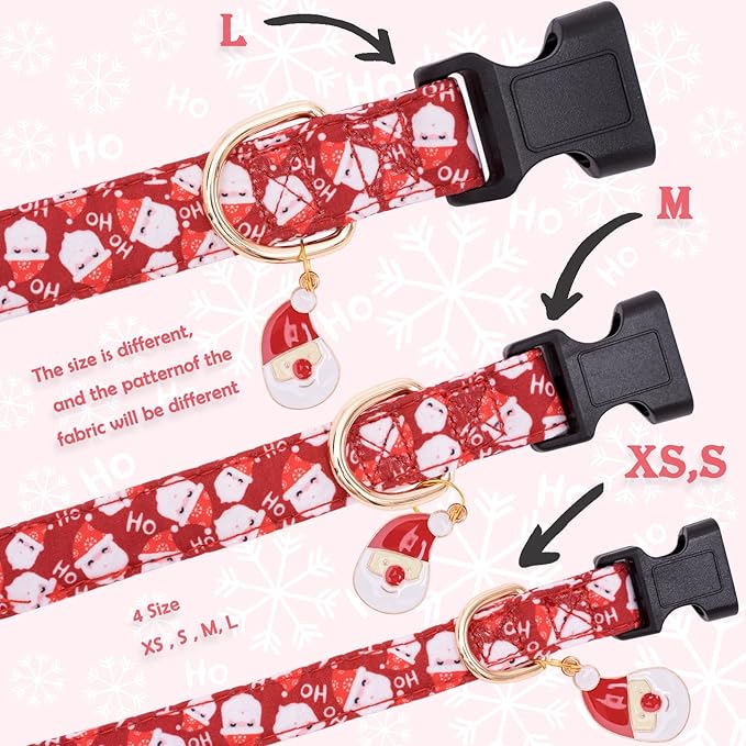 Faygarsle Red Dog Collar Christmas Design Santa Claus Pattern for Small Medium Large Dogs Collar Cute Stylish Girl Boy Christmas Dog Collar M