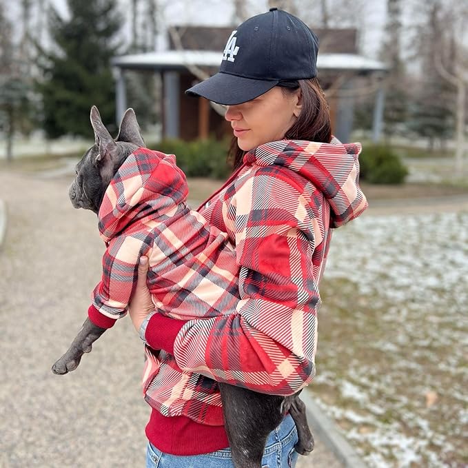 Spark Paws Human Hoodie - Premium Quality, Buttery Soft, Superior Comfort and Fit, Calming Fleece Interior, Suitable for All Styles – Red Plaid, L