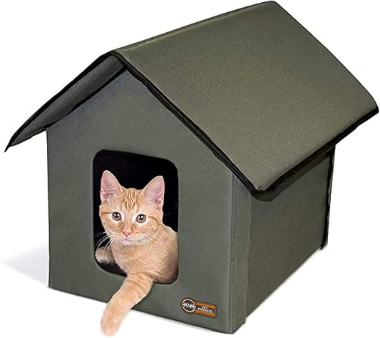 K&H Pet Products Outdoor Cat House for Outside Pets, Weatherproof Outdoor Cat House for Ferals, Insulated Kitty Shelter, 2 Doors, Waterproof Removable Floor Pad, Unheated - Olive/Olive