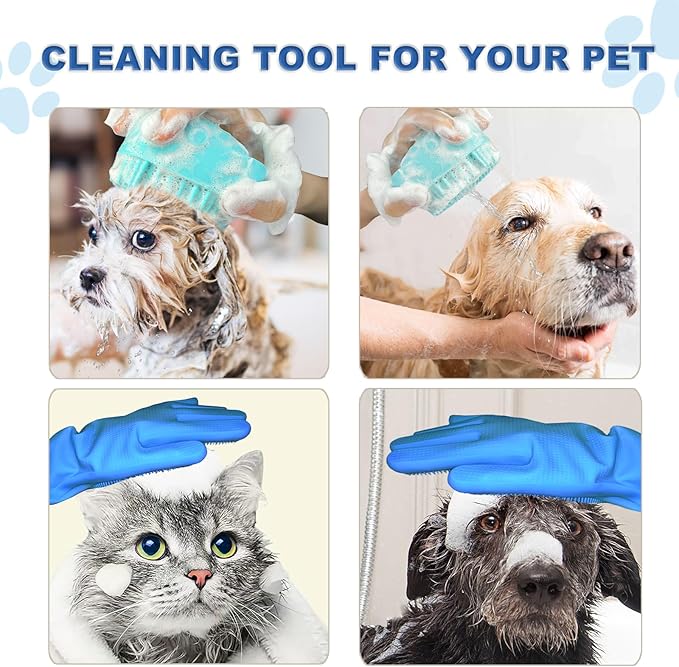 2PCS Dog Washing Gloves and Dog Shampoo Brush, Dog Bath Supplies Dog and Cat Bath Set
