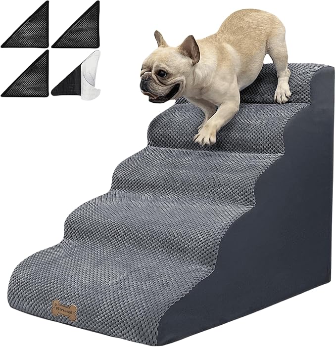 5-Step Dog Stairs for 23 Inch High Beds & 20-30 Inch Couch Bed, Non-Slip Balanced Indoor Pet Ramp Stairs for Small Old Large Dogs Cats to Get on Bed 30D