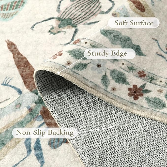 Lahome Insect Kitchen Runner Rugs Non Skid Washable, 2x6 Soft Washable Runner Non Slip, Ultra-Thin Hallway Rug Stain Resistant Carpet for ?랰aundry Bathroom Bedroom(2x6ft,Beige)