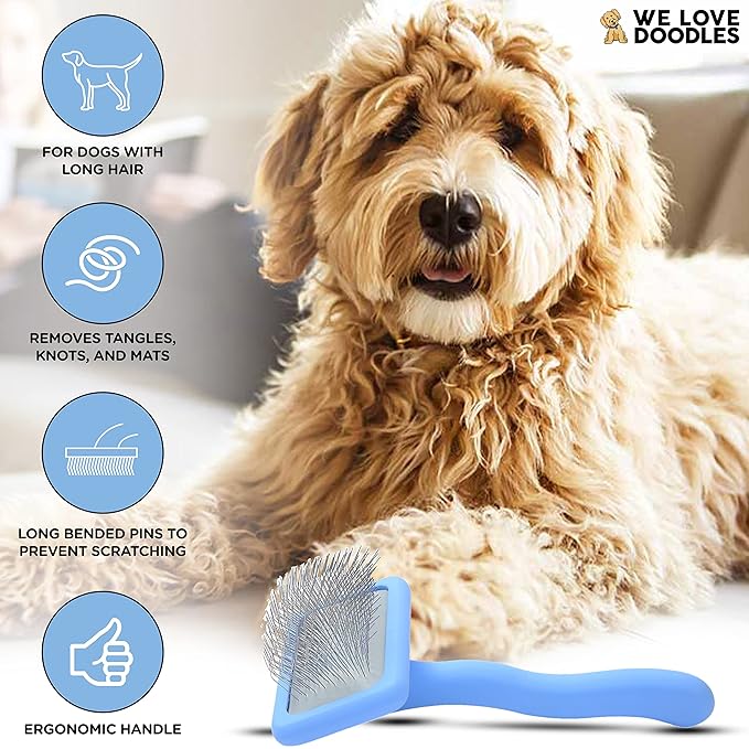 We Love Doodles Slicker Brush Bundle - Large and Mini Slicker Brush Kit for Dogs & Puppies - Grooming Brush for Medium & Long Hair - Made in USA