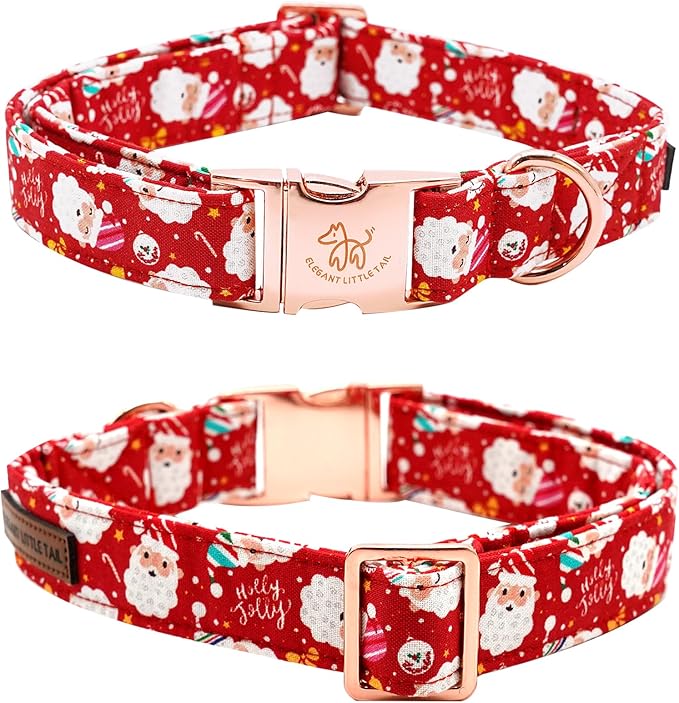 Elegant little tail Christmas Dog Collar, Red Santa Claus Print Pet Collar Dog Durable Cute Dog Collars Winter Holiday Male or Female Pet Gift Adjustable Dog Collar for Medium Dogs