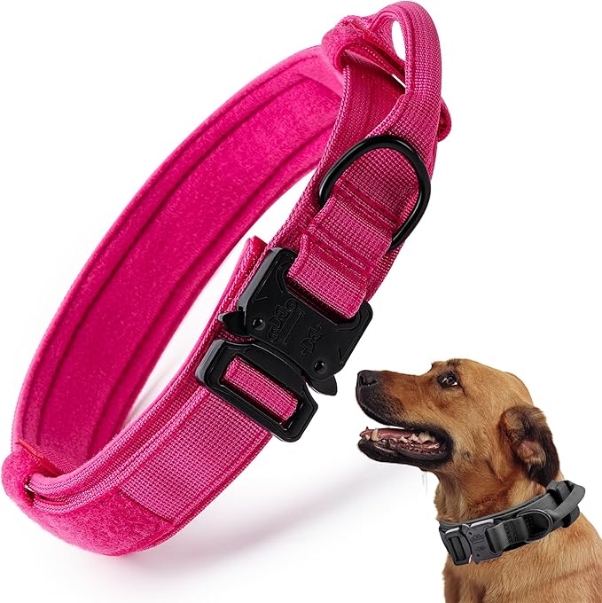 Tactical Dog Collar, Adjustable Military Training Nylon Dog Collar with Control Handle and Heavy Quick-Release Metal Buckle for Small Medium Large Dogs,Pink M