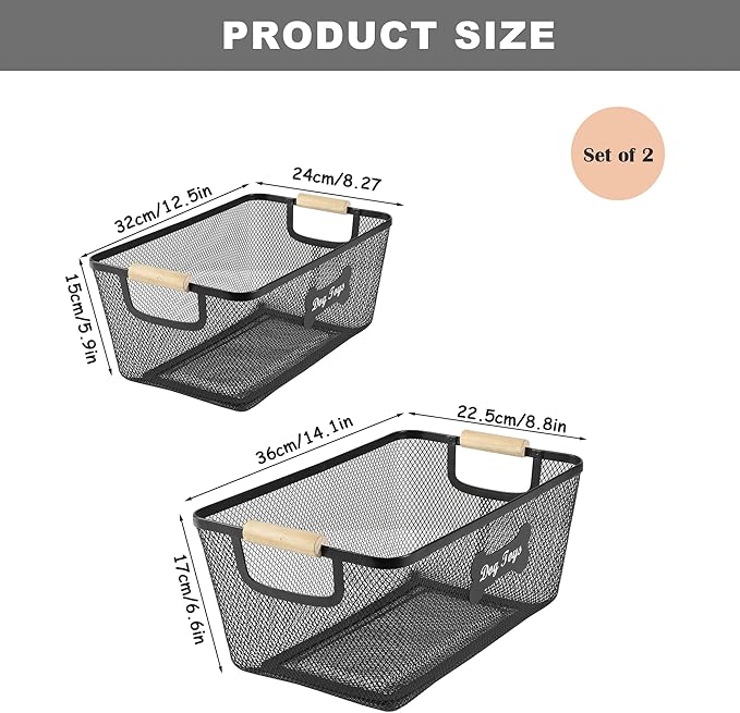 2 Pack Dog Toys Basket,Metal Basket with Wooden Handles for Dog Toys,Mesh Wire Dog Toy Bin Set,Dog Stuff Organization & Storage,Ideal for Dog Collar,Blanket,Toys,Ropes,Snacks-Black