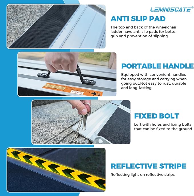 LEMNISCATE 8FT Wheelchair Ramp, Anti-Slip Portable Aluminum Ramps for Home, 800 LBS Capacity Folding Handicap Threshold Wheel Chair Ramps for Home, Entry, Steps, Stairs, Doorways, Curbs, Shed, Car