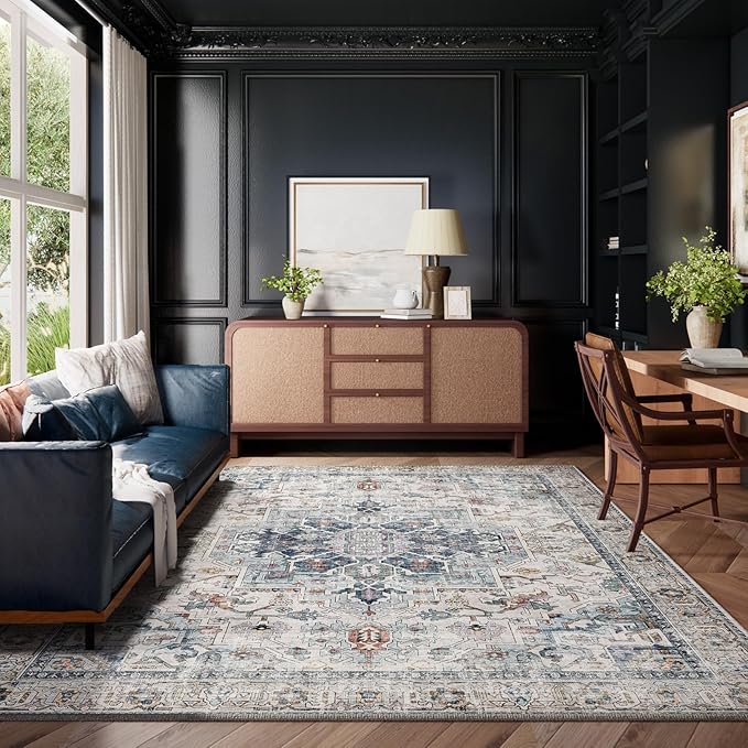 10x14 Area Rugs for Living Room: Washable Bedroom Rug Boho Vintage Rugs Stain Resistant Non Slip Low Pile Soft Lightweight Carpet for Kitchen Dining Room Farmhouse Nursery Kids Room Home Office