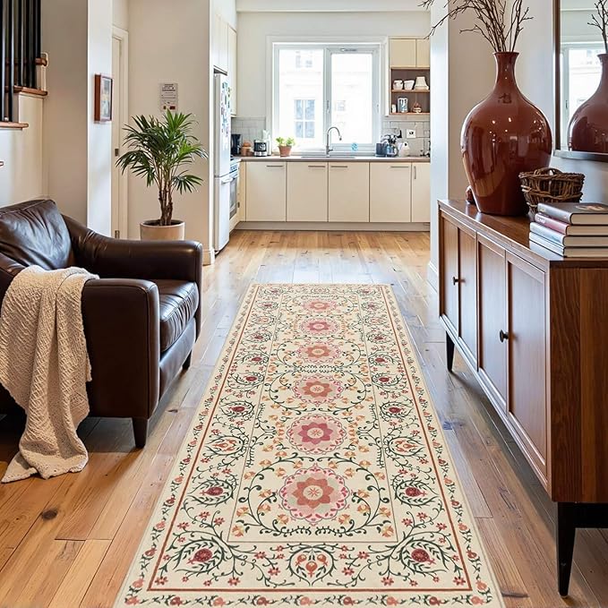 2x5 Floral Runner Rug, Washable Runners for Hallways, Yellow Vintage Boho Kitchen Rugs, Non Slip Runner Carpet for Indoor Hallway, Kitchen, Laundry Room and Bathroom(Yellow 2x5ft)