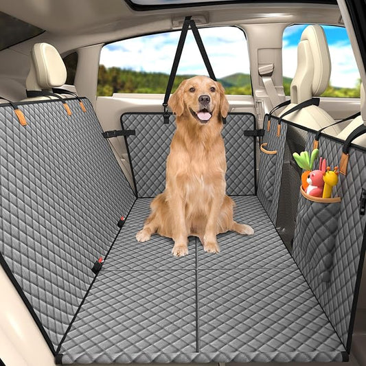 Lekereise Dog Car Seat Cover for Back Seat,Hard Bottom Dog Hammock for Car,Camping Air Mattress, Hammock Travel Bed for Car SUV Truck (Grey)