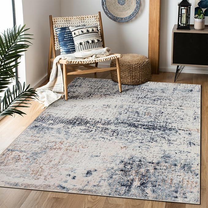 Area Rug 3횞5, Vintage Boho Rug,Ultra-Soft Low Pile, Washable, Non Slip,Stain Resistant Printed Carpet for Living Room Bedrooms Playroom Office Kitchen, Blue/Abstract