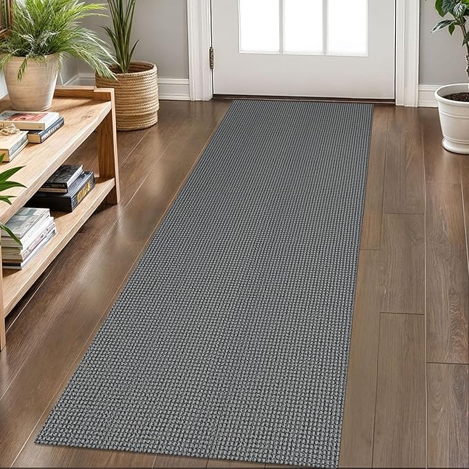 KOZYFLY Runners for Hallways 2x6 ft Washable Kitchen Runner Non Slip Rubber Backed Hall Runners Cotton Entryway Runner Rugs Floor Carpet for Indoor Backdoor Bedroom Kitchen, Grey/Dark Grey
