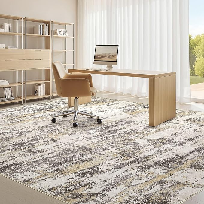 Area Rugs for Living Room: Abstract Washable Rug Modern Neutral Large Soft Stain Resistant Non-Slip Backing Machine Table for Bedroom Dining Room Indoor Home Office Carpet - 10x12 Gold Brown
