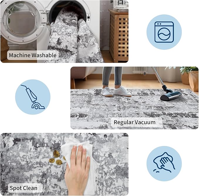 GarveeHome 5x7 Abstract Area Rug for Living Room Bedroom, Modern Washable Rugs Soft Low Pile Non Slip Accent Floor Mat Blue Grey Throw Rug Indoor Carpet Dining Room Playroom