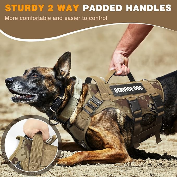 WINSEE Service Dog Vest Harness for Large Dog, Tactical Working MOLLE Vest with 10 Pet Patches, No Pull Heavy Duty Harness for Training Walking