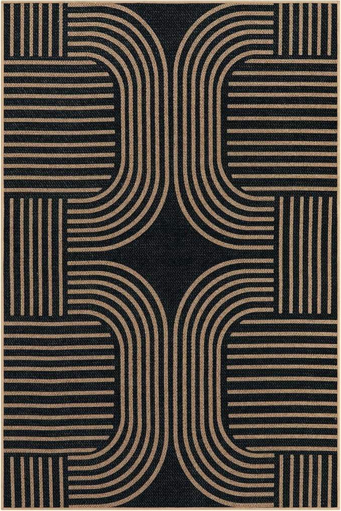 Lahome Modern Geometric Easy Jute Rug, 6x9 Area Rugs for Living Room Outdoor Patio Washable Indoor Outdoor Carpet, Farmhouse Large Non Slip Carpet for Bedroom Backyard Dining Room