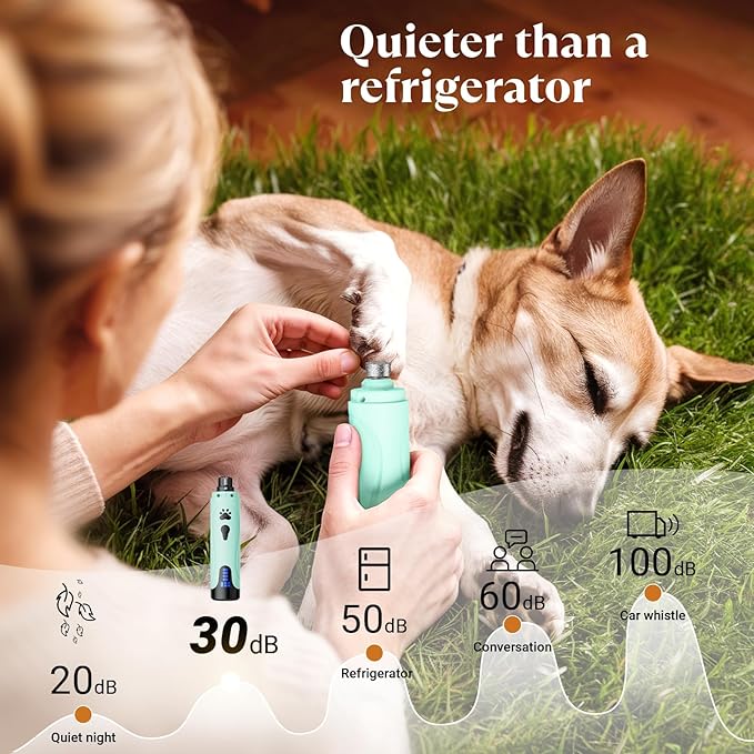 YABIFE Dog Nail Grinder, Dog Nail Trimmers and Clippers Kit, Super Quiet, Rechargeable, for Small Large Dogs & Cats Toenail & Claw Grooming,3 Speeds