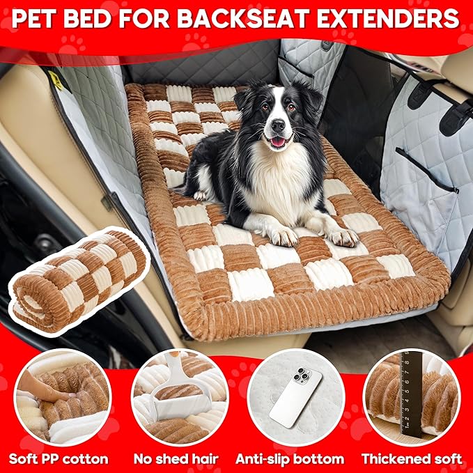 Dog Car Bed Mat, Non-Slip Backseat Extender Pet Blanket, Plaid Dog Bed for SUVs, Sedans & Trucks, Chew-Resistant Travel Pad for Dogs, Easy Clean & Scratch-Proof & Comfort (50"x24.6")