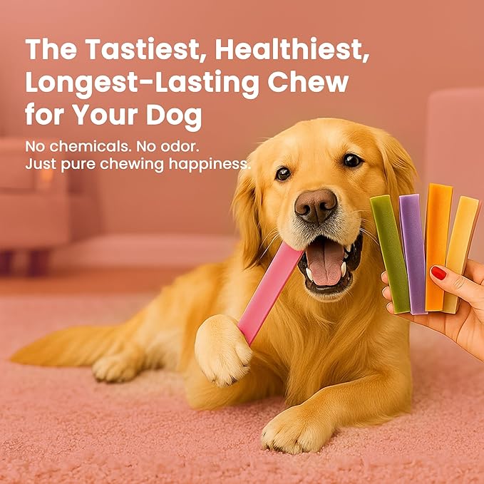 KATHMANDU'S 100% Natural Strawberry Flavored Yak Chews – Keep Dogs Busy & Happy with our Lactose&Rawhide Free Himalayan Dog Chews - Long Lasting Dental Treats for Aggressive Chewers (Large, Pack of 4)
