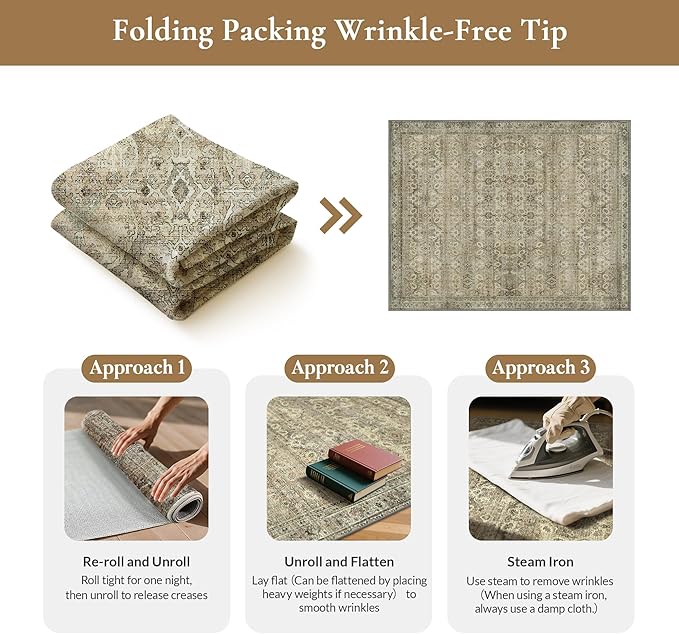 GENIMO 2x5 Runner Rugs for Hallway, Machine Washable Non Slip Vintage Rugs, Low Pile Lightweight Soft Print Rug for enrtyway, Corridor, Home Office, Kitchen, Green Khaki