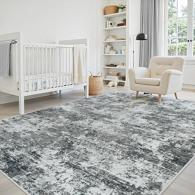 5x7 Area Rugs Living Room Rug Modern Abstract Neutral Washable Rugs Non Slip Soft Carpet Large Area Rug Low Pile Stain Resistant Non Shedding for Bedroom Nursery Dining Room Home Office Gray