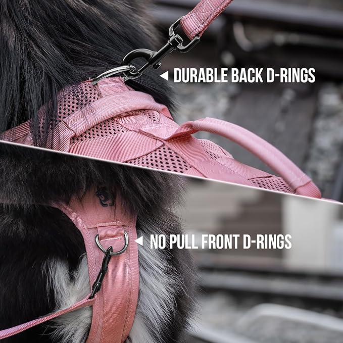 OneTigris Tactical Dog Harness for Small Dog, No Pull Small Dog Vest Harness with Handles Breathable Military Dogs Molle Vests for Walking Hiking Training (Pink, Medium)