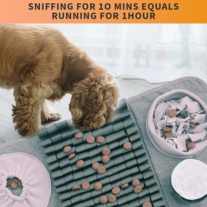 Snuffle mat for Dogs Iteractive Dog Puzzle Toy Used for Training Stress Relief This sniffing mat effectively slows your dog's eating pace. Suitable for indoor and outdoor use. Gray (26 x 17 inches)