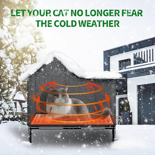 Heated Cat House,Removable Weatherproof Cat Houses for Outdoor Cats with Heating Pad (Gray, Medium)