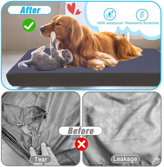 Dog Bed Covers Replacement Washable 100% Waterproof Dog Bed Sheets, Soft & Noiseless Pet Bed Cover, 2 Pack, 42" x 28" Blue