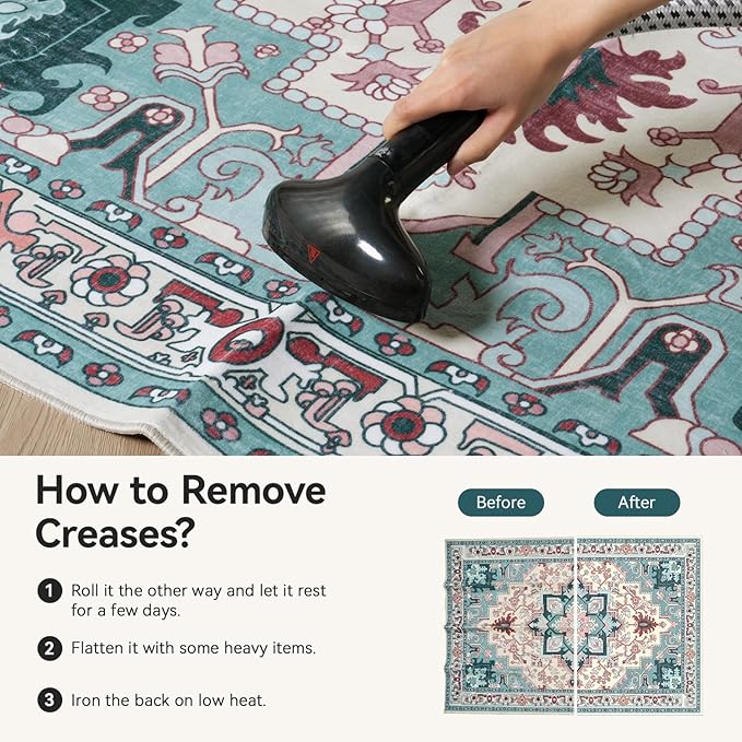 Lofus 8x10 Area Rugs, Large Area Rug for Living Room, Floral Washable Area Rug for Bedroom, Office, Dining Room, Non-Slip Vintage Boho Rug, Low-Pile Soft Carpet, Traditional Oriental Style, Light Blue