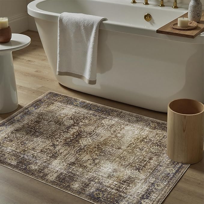 DCX Washable 2x3, Kid & Pet Friendly with Rubber Back Non Slip, Stain Resistant Vintage Rug for Living Room, Bedroom, Home Office, Soft Low Pile Large Farmhouse Distressed Carpet, Brickred