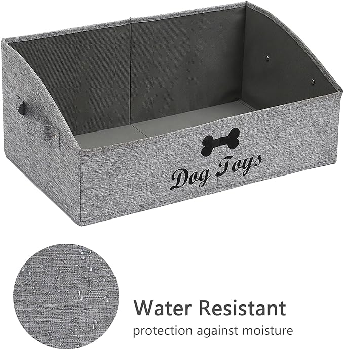 Geyecete 2 Pack Large Dog Toy Bin - Foldable Fabric Trapezoid Organizer Boxes with Handle for Dog Toys (Snow Gray)