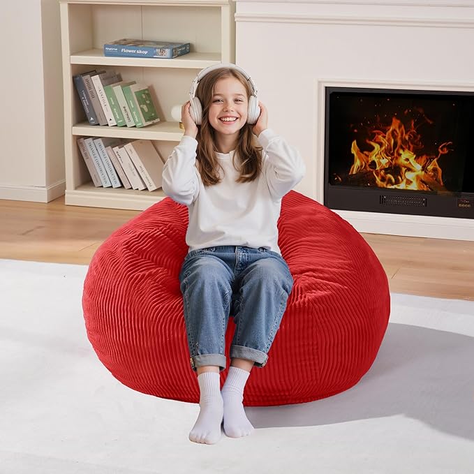 Homguava 2FT Bean Bag Chair,Teardrop Bean Bags Small Beanbag Chair with Memory Foam Filled and Ultra Soft Corduroy Cover for Living Room, Bedroom(Red)