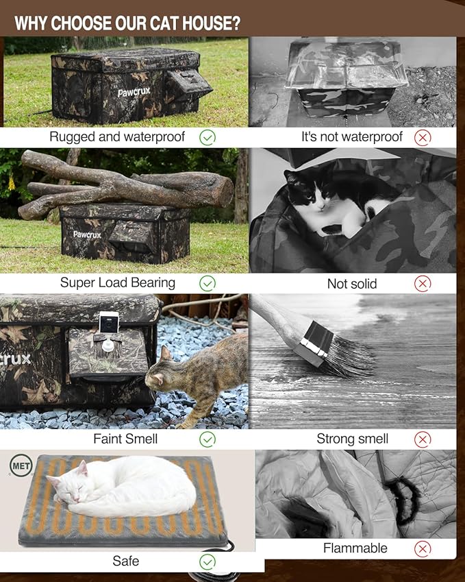Heated Cat House for Outside with Dual Doors, Insulated Cat House Outdoor with Heating Pad, Weatherproof Heated Outdoor Cats Houses Weatherproof for Feral Cats (Leaf, 25.5" L x 16" W x 14" H)