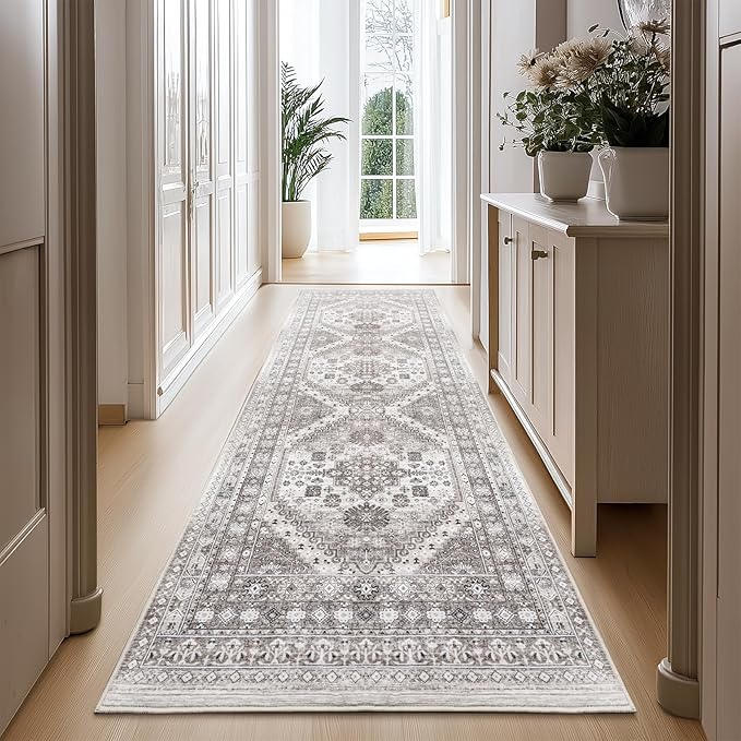 2'6" x 12'Non Slip Runner Rugs - Runners for hallways, Kitchen,Entryway,Stain Resistant Washable Rugs for Bedroom, Indoor Vintage Area Rugs (Brown/Beige,2'6" x 12')