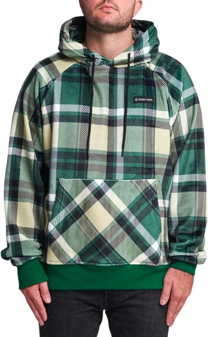 Spark Paws Human Hoodie - Premium Quality, Buttery Soft, Superior Comfort and Fit, Calming Fleece Interior, Suitable for All Styles – Green Plaid, XL