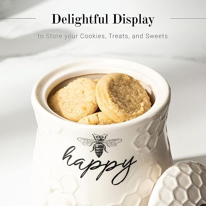 Young's Inc. Ceramic Honey Bee Cookie Jar with Lid and Handle – Honeycomb Design, 5.75" x 5.83" x 7.87", Decorative and Functional Kitchen Storage - Tea Canister