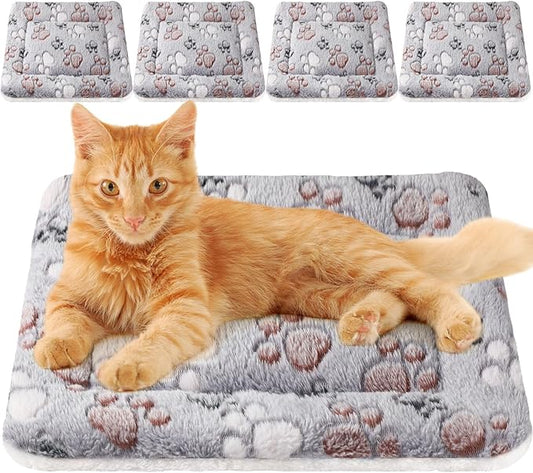 Tuanse 4 Pack Ultra Soft Dog Cat Bed Mat with Cute Prints Reversible Fleece Dog Crate Kennel Pad Cozy Washable Thickened Hamster Guinea Pig Pet Bed Mat for Small Animals (21 x14 Inches,Light Gray)