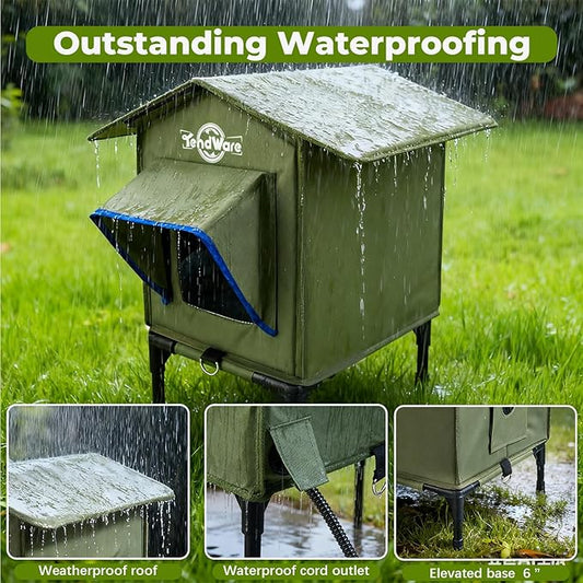 Outdoor Cat House Heated Cat House for Outside with Elevated Base Cat-Attracting Eave Design Feral Stray Shelter Weatherproof in Winter Garage Yard Porch