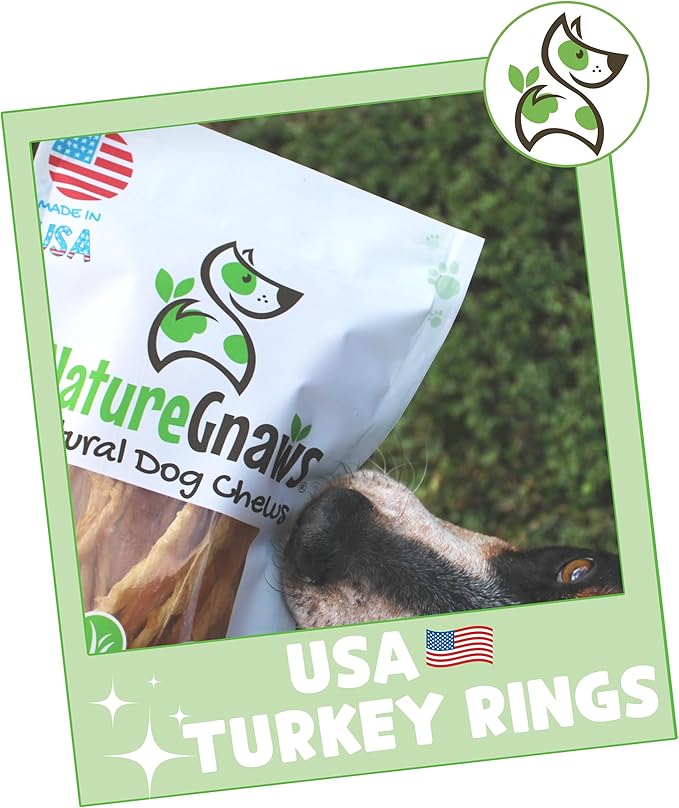 Nature Gnaws USA Turkey Tendon Rings for Dogs (8oz) - Delicious Grain Free Reward Snack for Small, Medium & Large Breeds - Premium Natural Dog Chew Treats