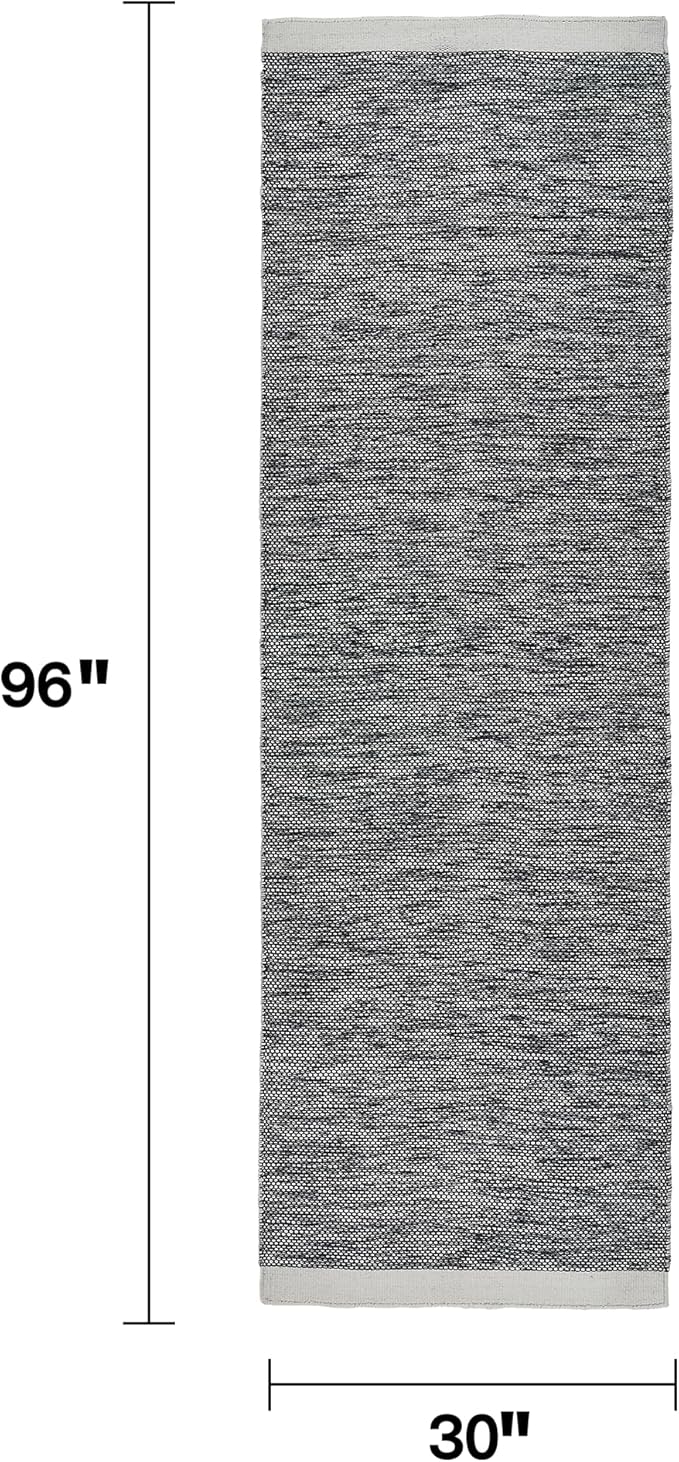 Fab Habitat Machine Washable Area Rug - Hand Woven, Stain Resistant, Pet Friendly - Premium Recycled Polyester Yarn - Solid - Kitchen, Hallway - Kingscote - Black & White - 2.5 x 8 ft Runner