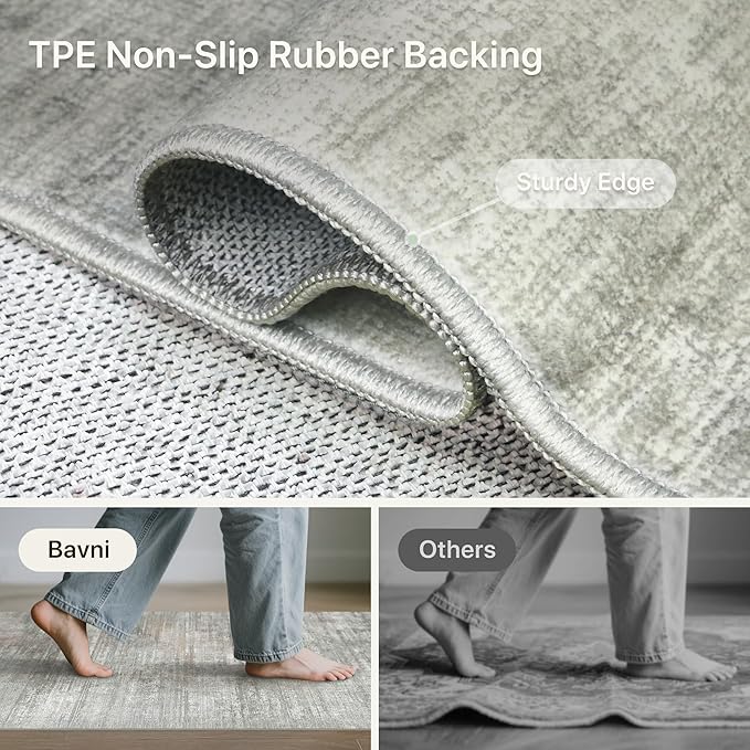 Bavni 8x10 Area Rugs, Modern Living Room Rugs, Large Machine Washable Rug Non-Slip, Soft Pet Friendly Rugs for Bedroom, Playroom, Dining Room, White/Grey