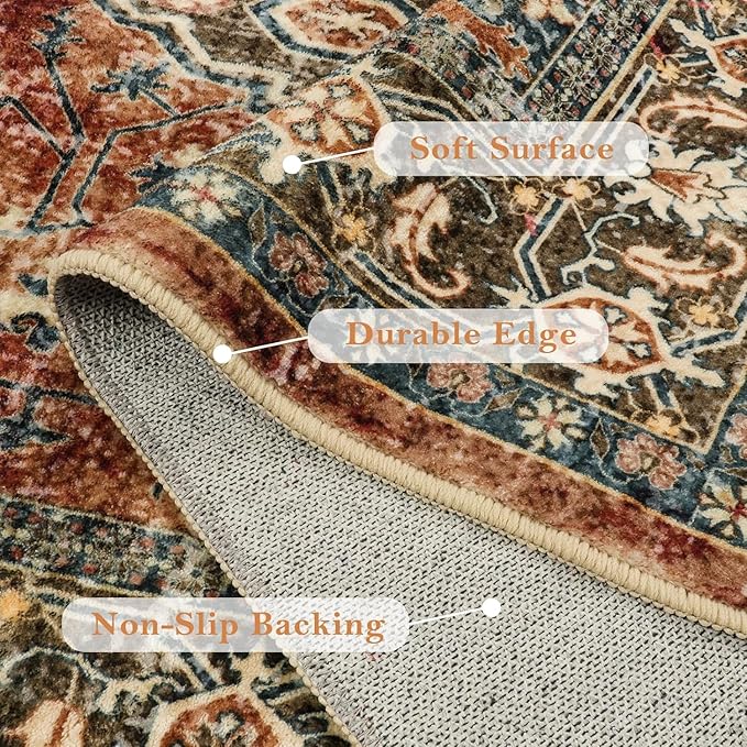Lahome Oriental Hallway Runner Rug Non Slip, 2.5x8 Kitchen Washable Runner Soft Hallway Rug, Traditional Ultra-Thin Carpet for Bathroom Entryway ?랰aundry Room, Brick Red