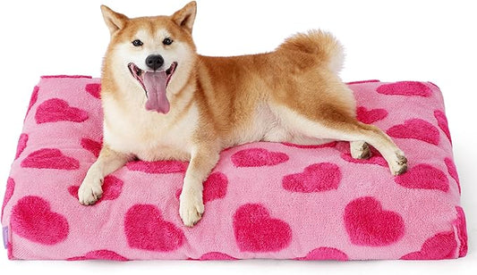LE SURE Dog Beds Large Sized-Thick Shredded Chopped Foam Pet Bed Indoor Valentine's Day Gift for Pets, Washable Cute Modern Fuzzy Plush & Anti Slip Bottom,Lover Hearts