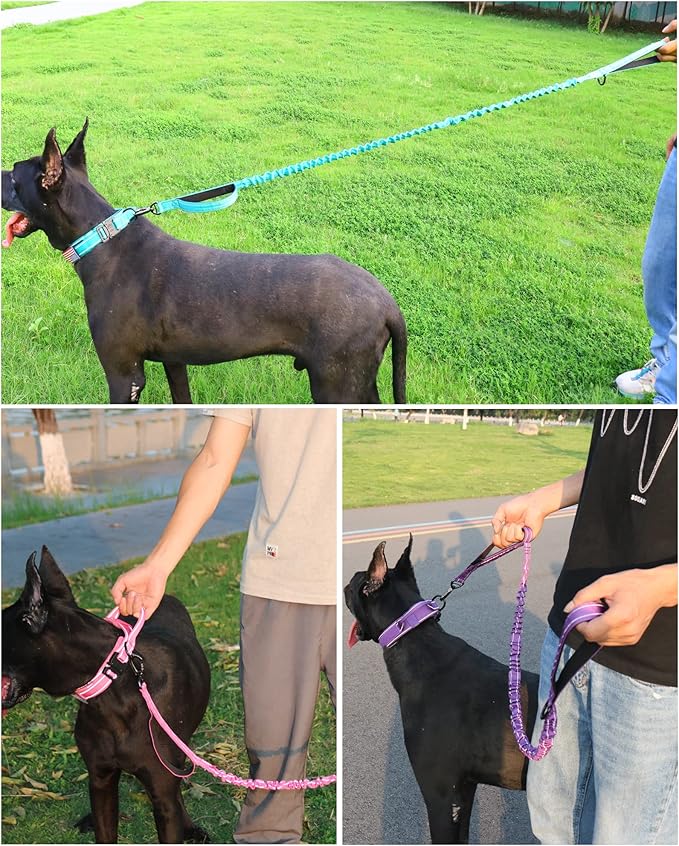 AUBELL Tactical Dog Collar and Leash Set, Reflective Adjustable Heavy Duty Military K9 Collars with Handle and Metal Buckle for Large Dogs, with Airtag Case and 2 Patches(Teal,L)