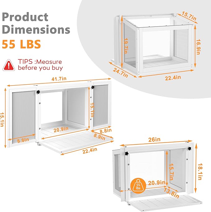 Cat Window Box, Adjustable Window Cat Perch Catio, Wooden Window Catio for Indoor Cats, 304 Iron Mesh, Fits Vertical Window Frames 26" to 42" Wide, Sunbathing, Overlooking, White