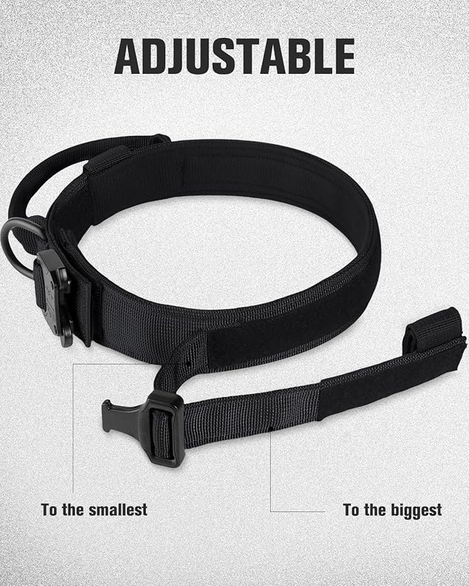 Joytale Tactical Dog Collar with Handle, Adjustable Heavy Duty Military Collar with 2 Patches for Training, Suitable for Medium Dogs, Black, M